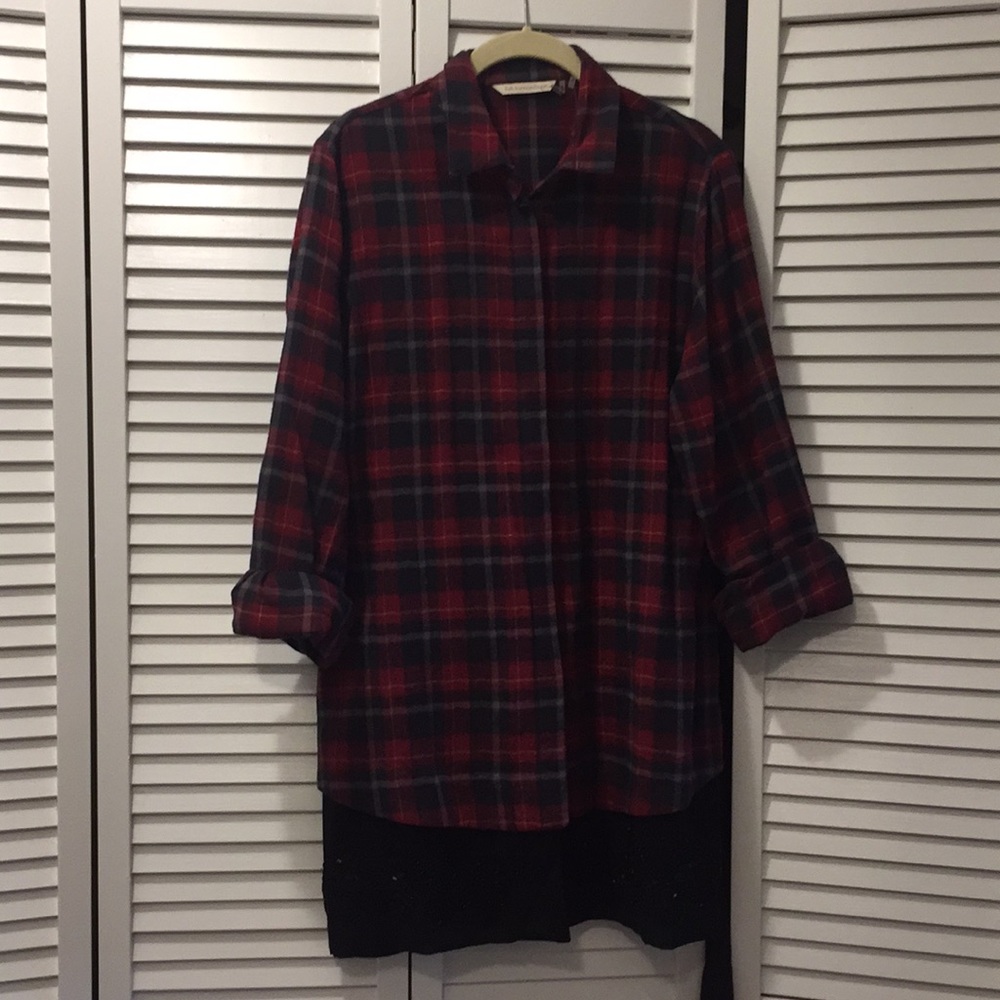 Long Plaid Button Down With Bling - image 1